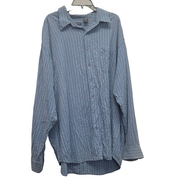 NorthCrest Mens XXLT PolyRayon Long Sleeve Striped Button Up Shirt w Pocket - Picture 1 of 4